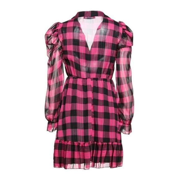 Vanessa Scott pink ruffle tunic dress tartan print long sleeves dress size M - Picture 8 of 14